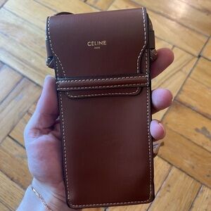 CELINE Brown Leather Crossbody Sunglass pouch